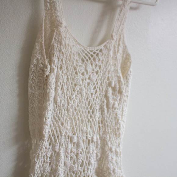 VINTAGE HANDMADE CROCHET CREAM DRESS BOHEMIAN - Picture 5 of 5